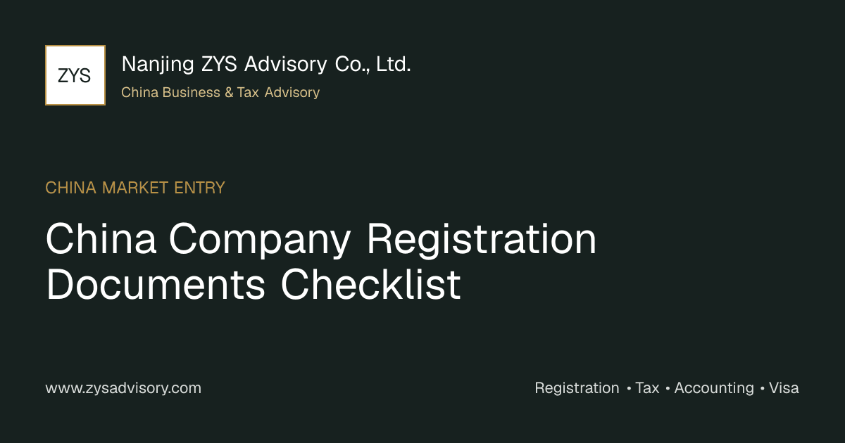 ZYS Advisory checklist image for China company registration documents and foreign investor setup planning