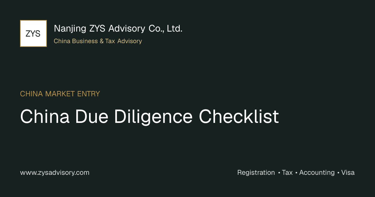 ZYS Advisory guide image for China Due Diligence Checklist covering China Due Diligence Checklist and China business compliance
