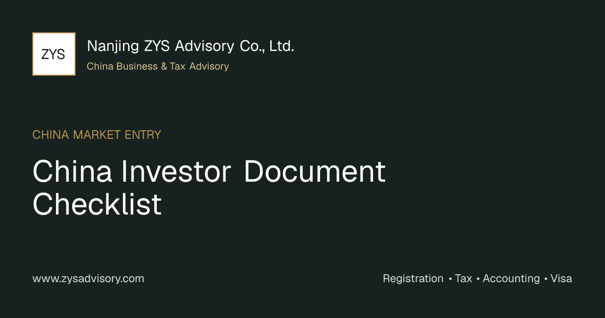 ZYS Advisory guide image for China Investor Document Checklist covering China Investor Document Checklist and China business compliance