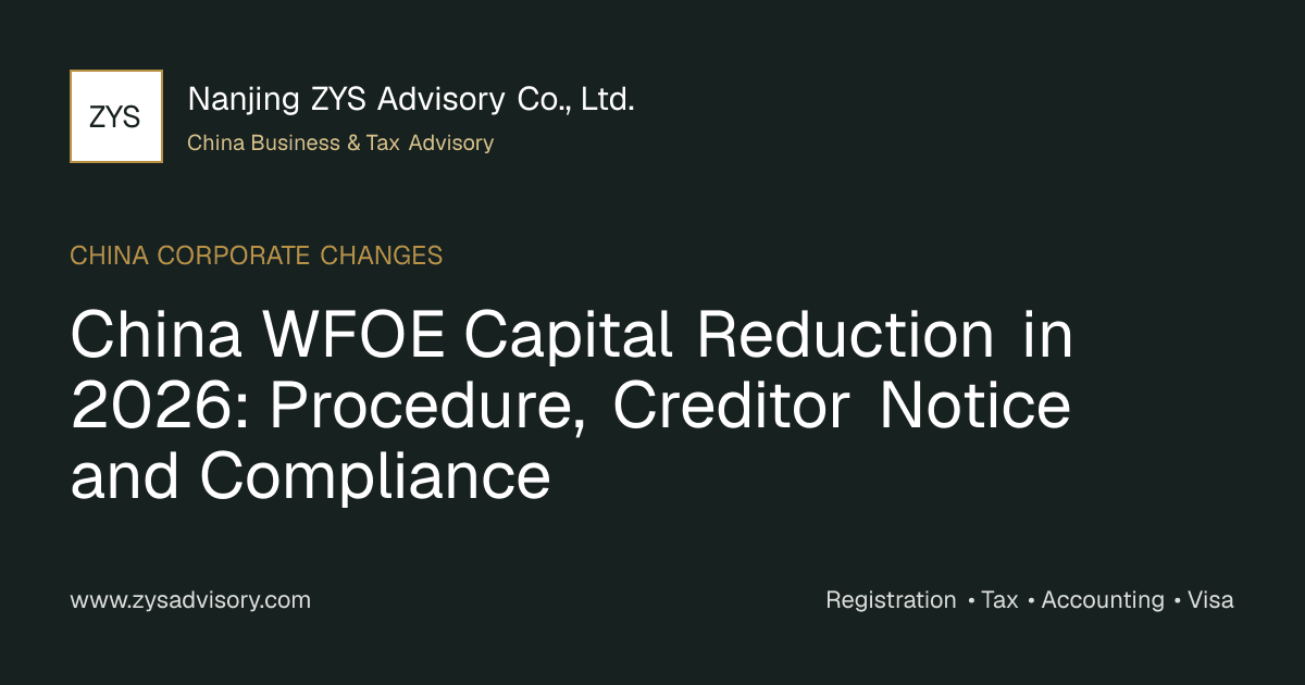 China WFOE capital reduction workflow covering shareholder decision creditor notice registration tax and foreign exchange