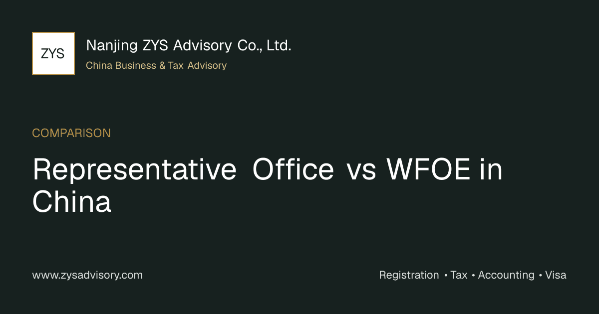 ZYS Advisory comparison image for representative office versus WFOE market entry planning in China